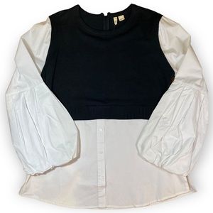 NWT ANTHROPOLOGIE Bell Sleeve Black & White Crew Neck Sweater Vest Top Size XL